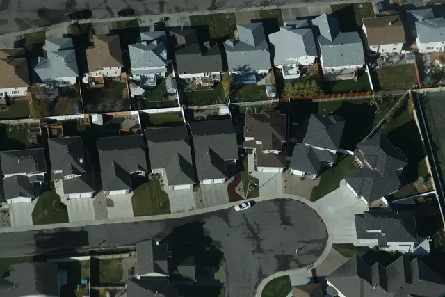 Aerial view of a residential cul-de-sac
